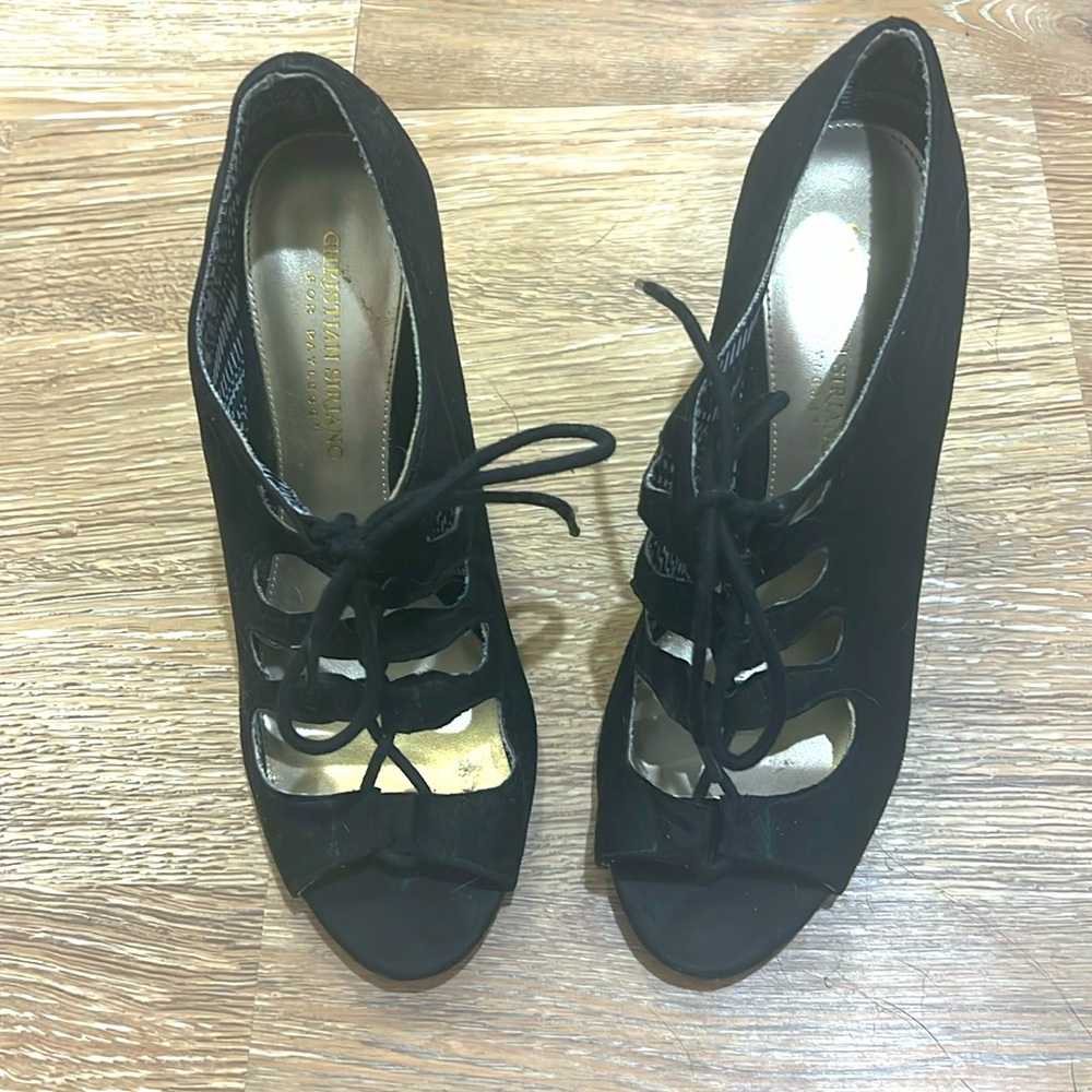 Christian Siriano lace up black faux suede stilettos women’s 9